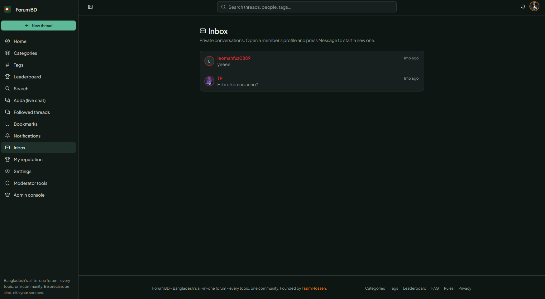 Forum BD private inbox