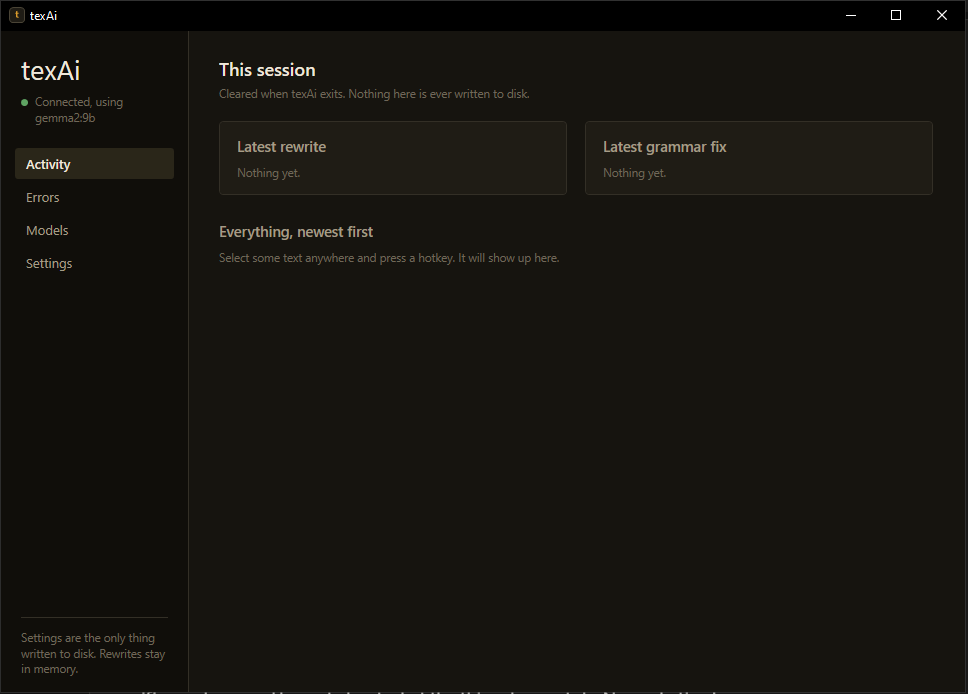 texAi dashboard activity tab