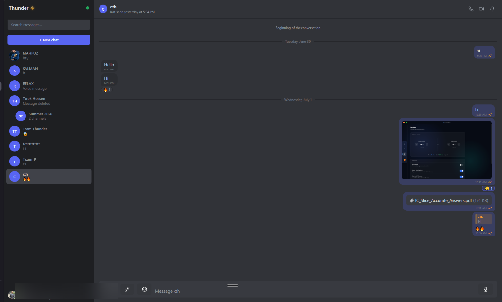 Thunder DM chat with file and image sharing